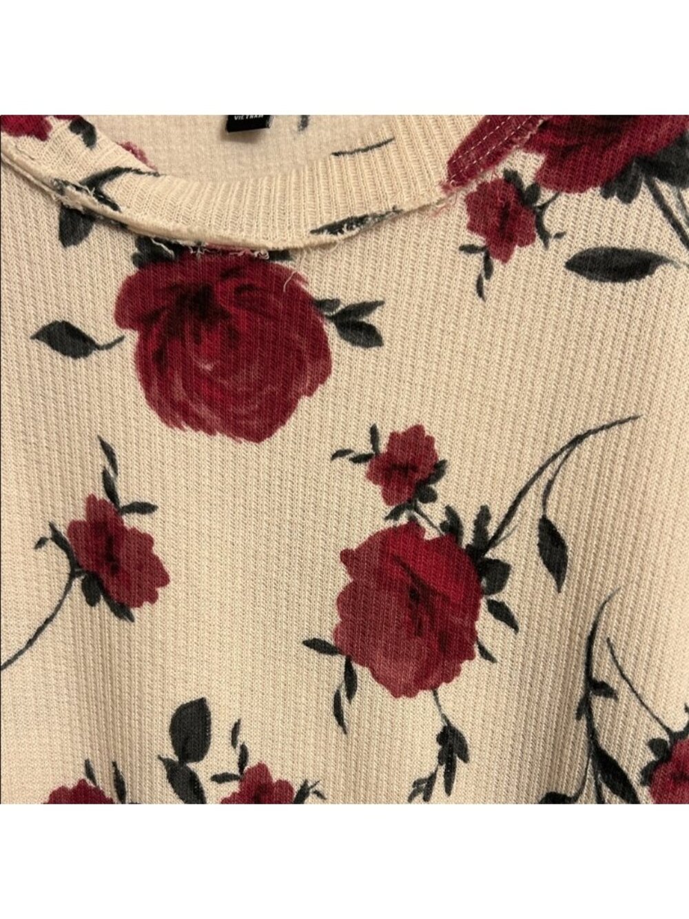 torrid Cream and Red Floral Long Sleeve Oversized Cotton Top Size 12 - Picture 3 of 8